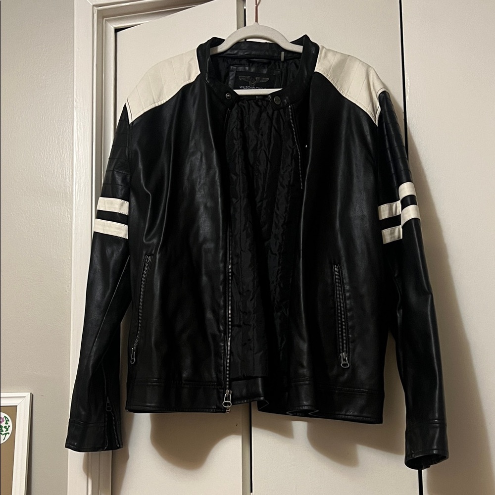 [Wilsons Cycle] Mens Black and White Leather Jacket
